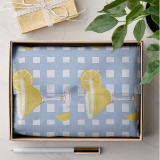 Retro Sunny Yellow Lemon Drop Blue Check Tissuepapier