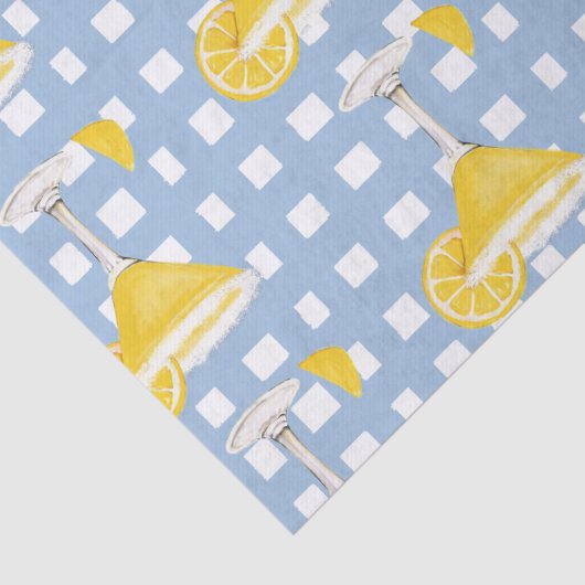 Retro Sunny Yellow Lemon Drop Blue Check Tissuepapier (Detail)