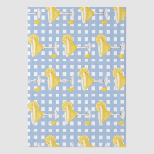 Retro Sunny Yellow Lemon Drop Blue Check Tissuepapier (Voorkant)