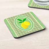 Retro Sunny Yellow Lemon Green Gingham Check Bier Onderzetter (Linkerzijde)