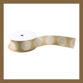 Retro Sunrise Mandala in Sinaasappel, groen en bru Satijnen Lint