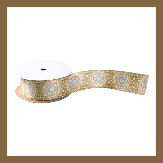 Retro Sunrise Mandala in Sinaasappel, groen en bru Satijnen Lint