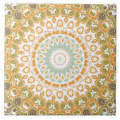 Retro Sunrise Mandala in Sinaasappel, groen en bru Tegeltje (Voorkant)