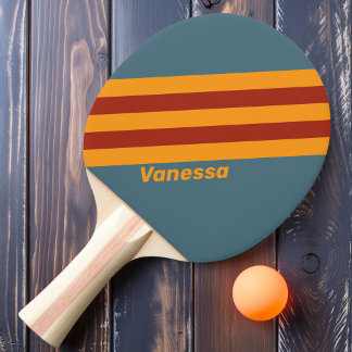 Retro Sunrise op Slate Strepen met Naam Tafeltennisbatje