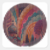 Retro Sunrise Stadsgezicht Sticker #00001 – Maatwe (Voorkant)