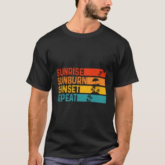 Retro Sunrise Sunburn Sunset Herhaal Zomervakantie T-shirt (Voorkant)