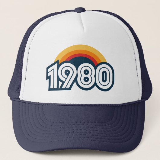 Retro Sunset 1980 Birthday Trucker Hat Trucker Pet (Voorkant)