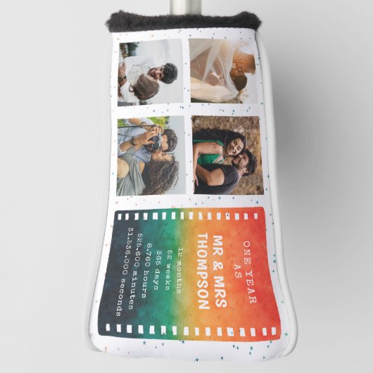 Retro Sunset 4 Photo Mr and Mrs 1st  Anniversary Golfheadcover (Draai 90)