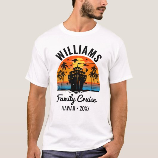Retro Sunset Aangepaste Familie Cruise Gepersonali T-shirt (Voorkant)
