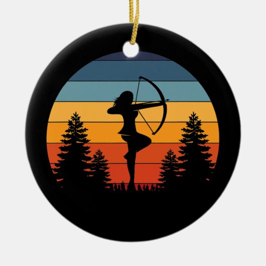  Retro Sunset aartsmeisjes Archer Bow Keramisch Ornament (Voorkant)