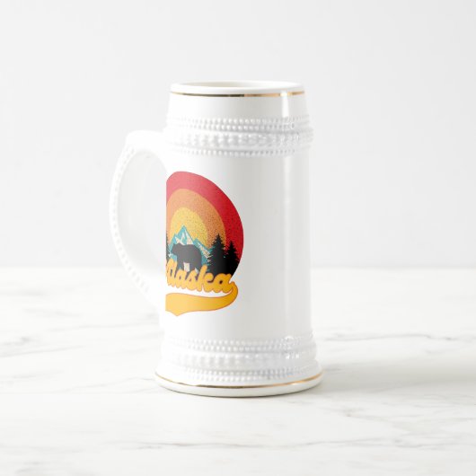 Retro Sunset Alaska Juneau Beer Mountains Wild AK Bierpul (Voorkant links)
