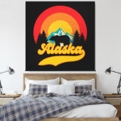 Retro Sunset Alaska Juneau Beer Mountains Wild AK Canvas Afdruk (Insitu (Slaapkamer))