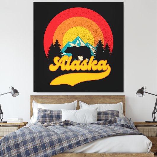 Retro Sunset Alaska Juneau Beer Mountains Wild AK Canvas Afdruk (Insitu (Slaapkamer))