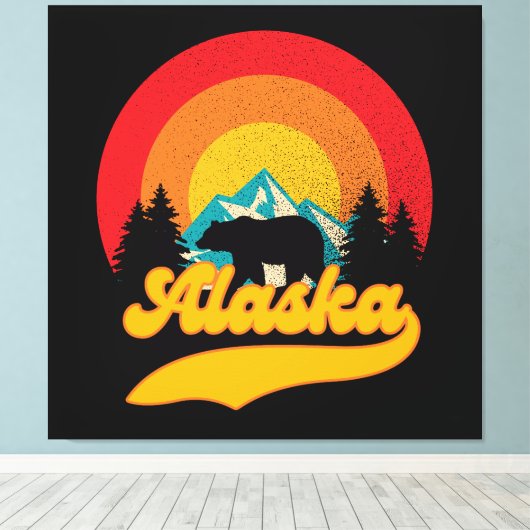 Retro Sunset Alaska Juneau Beer Mountains Wild AK Canvas Afdruk (Insitu (Houten vloer))