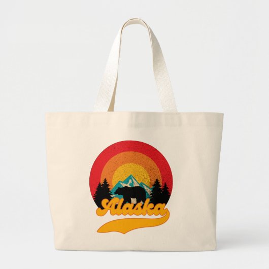 Retro Sunset Alaska Juneau Beer Mountains Wild AK Grote Tote Bag (Voorkant)