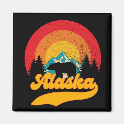 Retro Sunset Alaska Juneau Beer Mountains Wild AK Magneet (Voorkant)