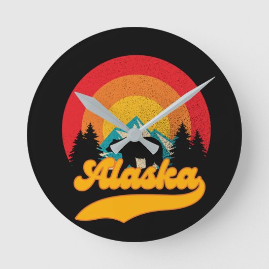 Retro Sunset Alaska Juneau Beer Mountains Wild AK Ronde Klok (Voorkant)