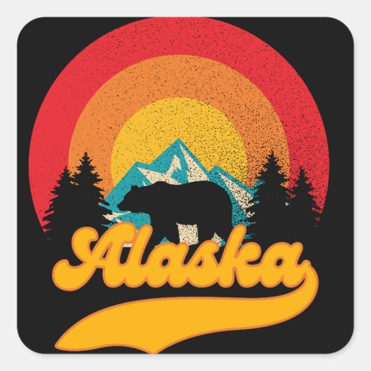 Retro Sunset Alaska Juneau Beer Mountains Wild AK Vierkante Sticker (Voorkant)