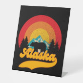 Retro Sunset Alaska Juneau Beer Mountains Wild Reclamebord Met Voetstuk (Voorkant)