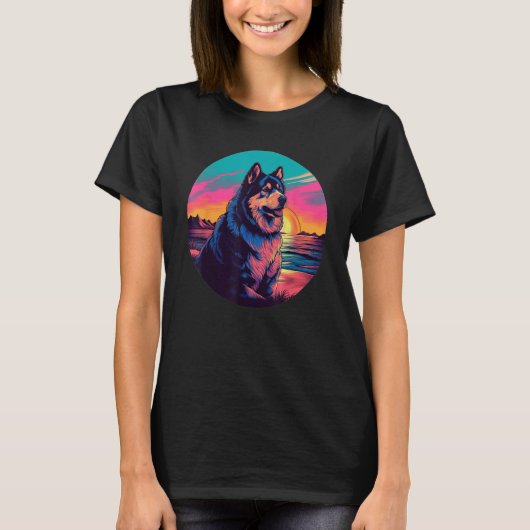 Retro Sunset Alaskan Malamute Dog T-shirt (Voorkant)