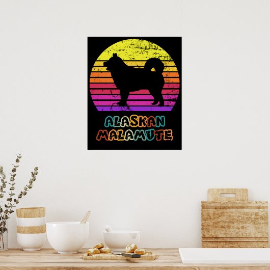 Retro Sunset Alaskan Malamute Poster (Keuken)