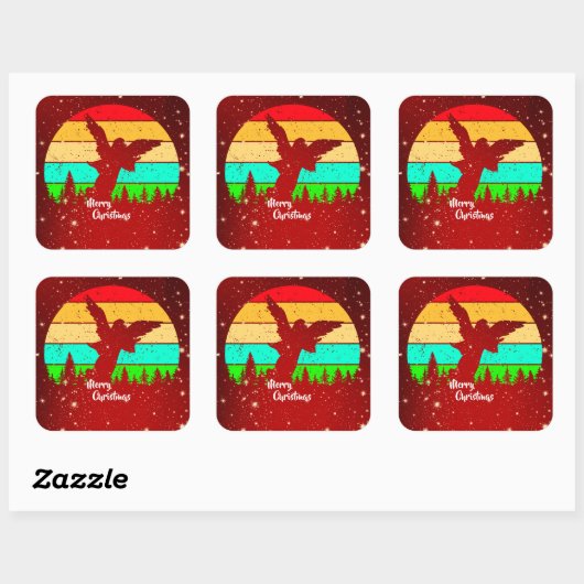 Retro Sunset Angel Merry Kerstmis Vierkante Sticker (Vel)