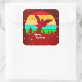 Retro Sunset Angel Merry Kerstmis Vierkante Sticker (Tas)