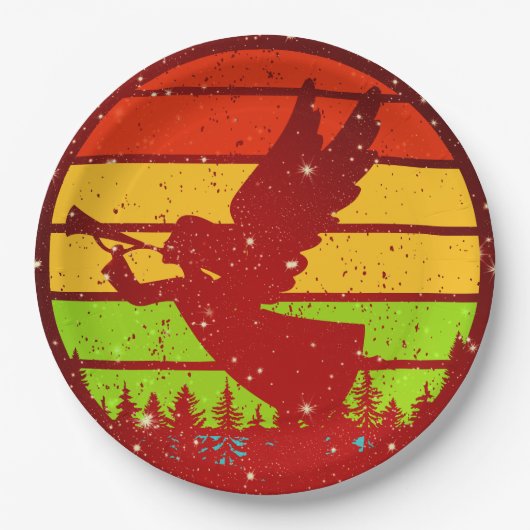 Retro  Sunset Angel met Horn 9" Papieren Bordje (Voorkant)
