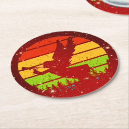 Retro  Sunset Angel met Horn Square Paper Ronde Kartonnen Onderzetter