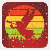 Retro  Sunset Angel met Horn Vierkante Sticker (Voorkant)