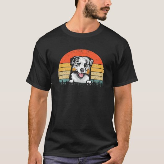 Retro Sunset Australian Shepherd Dog Mam Kerstmis T-shirt (Voorkant)