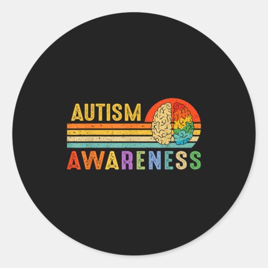 Retro Sunset Autism Awareness Neurodiversity Spect Ronde Sticker (Voorkant)