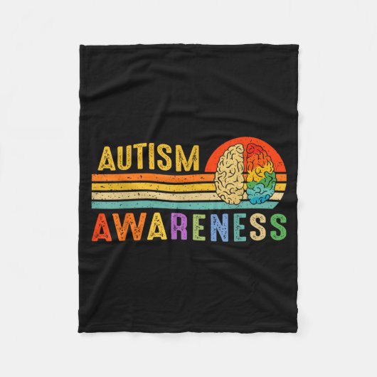Retro Sunset Autisme Bewustzijn Neurodiversiteit S Fleece Deken (Voorkant)