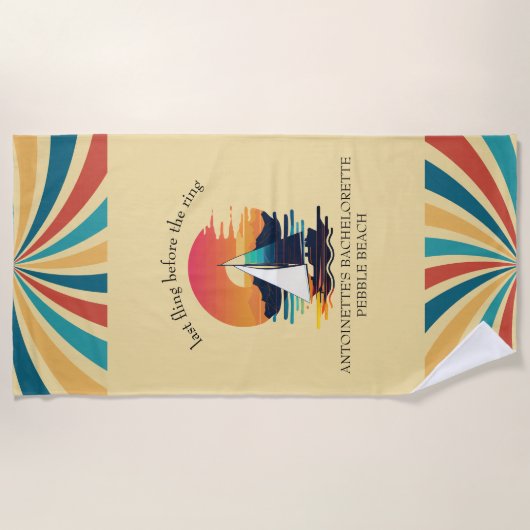 Retro Sunset Bachelorette Strandlaken (Voorkant)