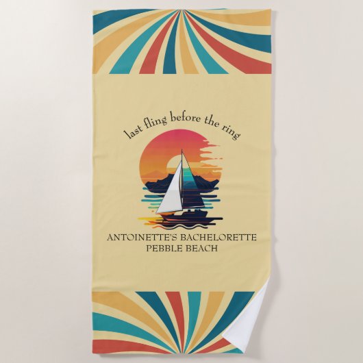 Retro Sunset Bachelorette Strandlaken (Voorkant)