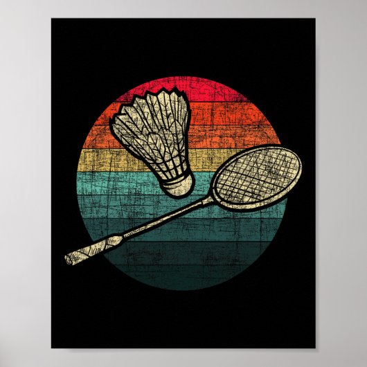 Retro Sunset Badminton - Birdie Shuttle Atleten Poster (Voorkant)