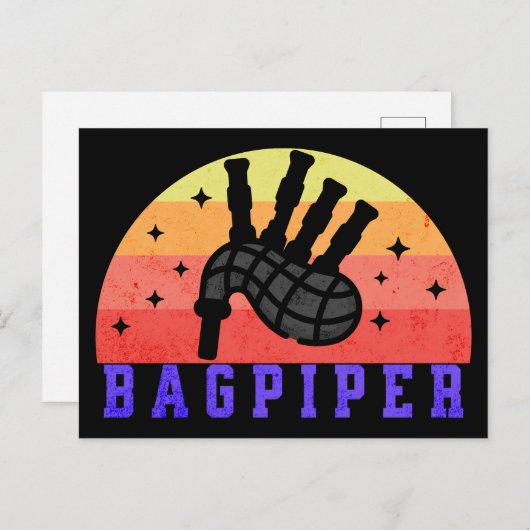 Retro Sunset Bagpiper Briefkaart (Voorkant / Achterkant)