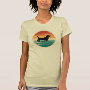  Retro sunset Basset Hound silhouet T-Sh T-shirt