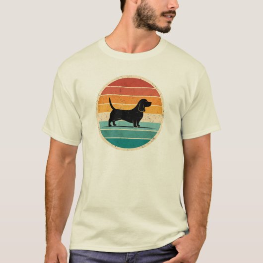  Retro sunset Basset Hound silhouet T-Sh T-shirt (Voorkant)