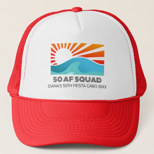 Retro Sunset Beach 50th AF Birthday Crew Squad Trucker Pet (Voorkant)