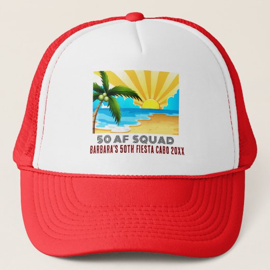 Retro Sunset Beach 50th AF Verjaardag Crew Squad T Trucker Pet (Voorkant)