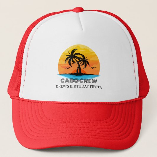 Retro Sunset Beach aangepaste tekst verjaardagsfee Trucker Pet (Voorkant)