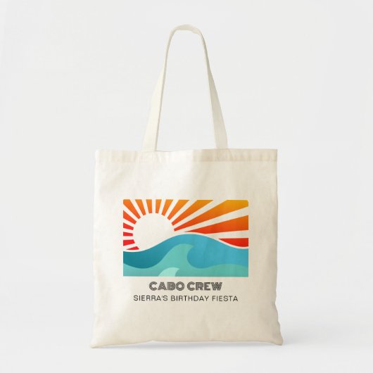 Retro Sunset Beach Custom Text Birthday Party Crew Tote Bag (Voorkant)