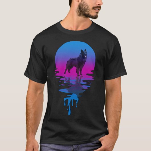 Retro Sunset Belgium Sheepdog T-shirt (Voorkant)