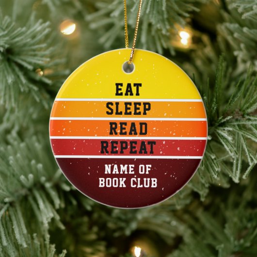 Retro Sunset Book Club Eat Sleep Herhalen Keramisch Ornament (Boom)