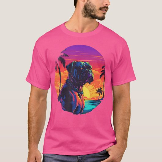 Retro Sunset Boxer Dog T-shirt (Voorkant)