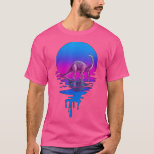 Retro Sunset Brontosaurus VNeck T-shirt