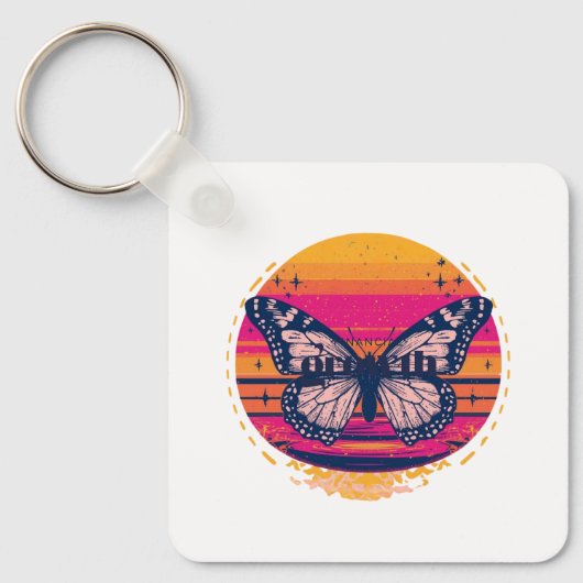 Retro Sunset Butterfly Sleutelhanger (Voorkant)