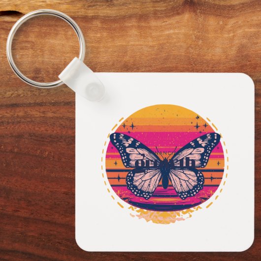 Retro Sunset Butterfly Sleutelhanger (Voorkant)