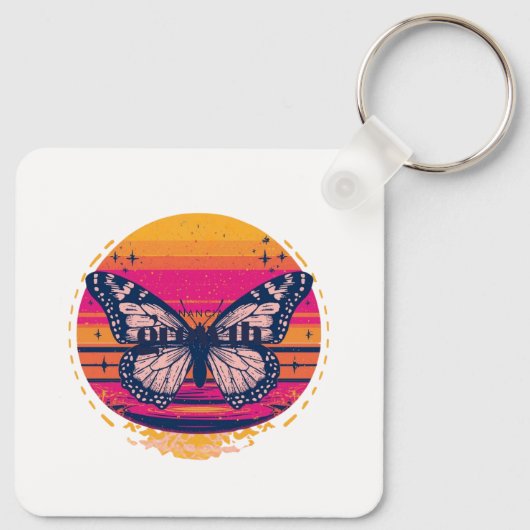 Retro Sunset Butterfly Sleutelhanger (Achterkant)